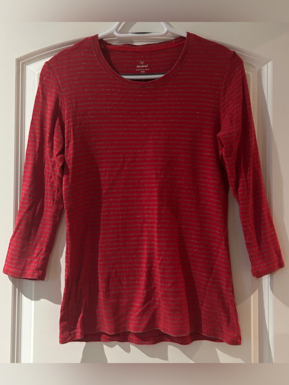 100% Cotton Red Striped 3/4 Length Sleeve Top